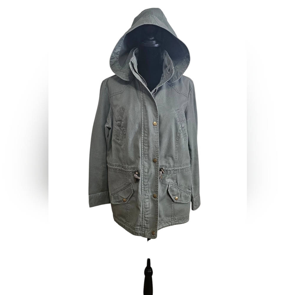 STYLE & CO Women's Army Green Utility Jacket with Removal Hood LP - Picture 2 of 7